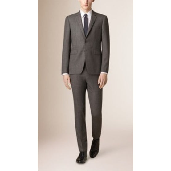 슬림핏 버진 울 트위드 수트 미드 그레이 멜란지