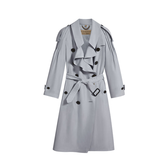 러플 디테일 실크 트렌치코트 페일 슬레이트 블루