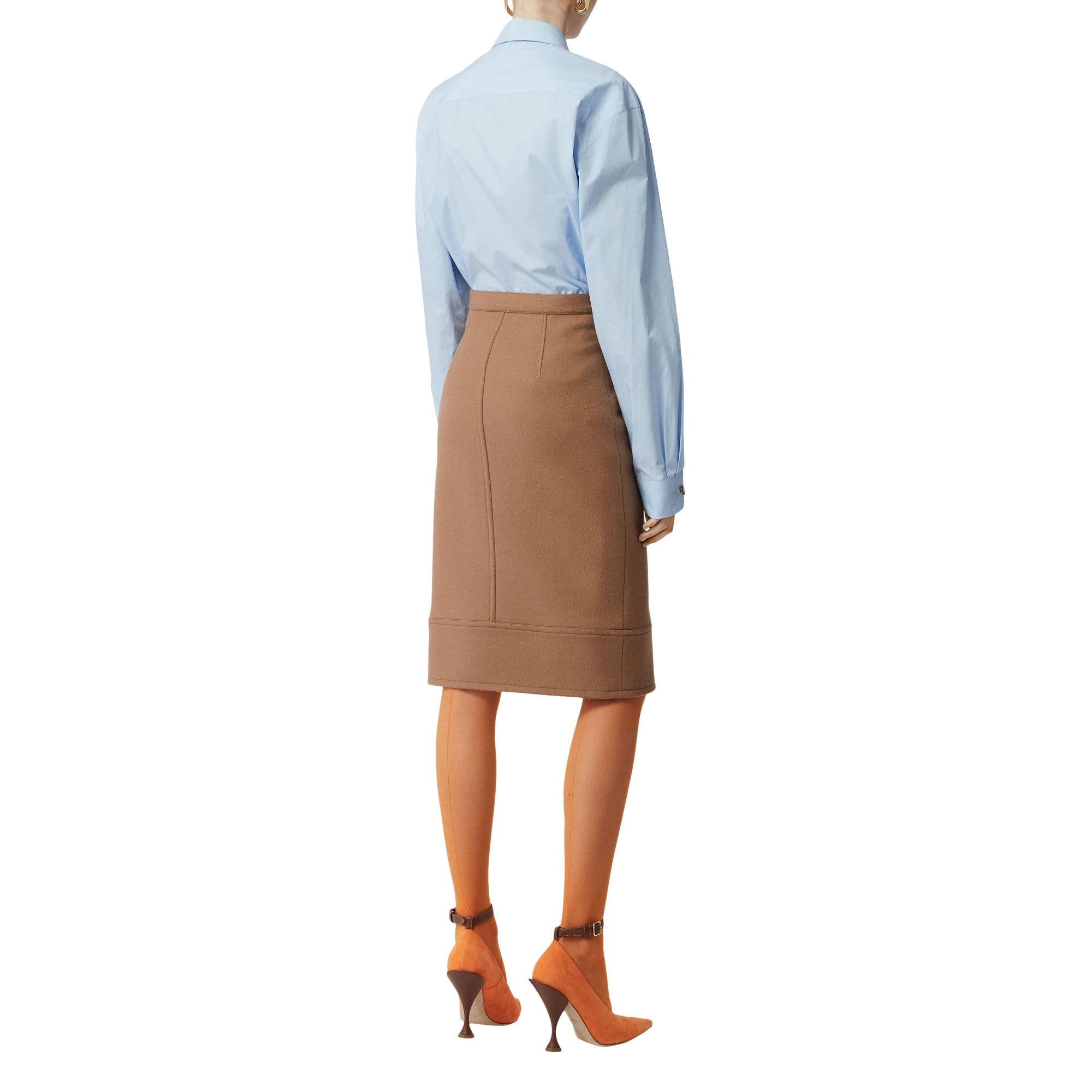 버튼 패널 디테일 울 캐시미어 에이라인 스커트 카멜