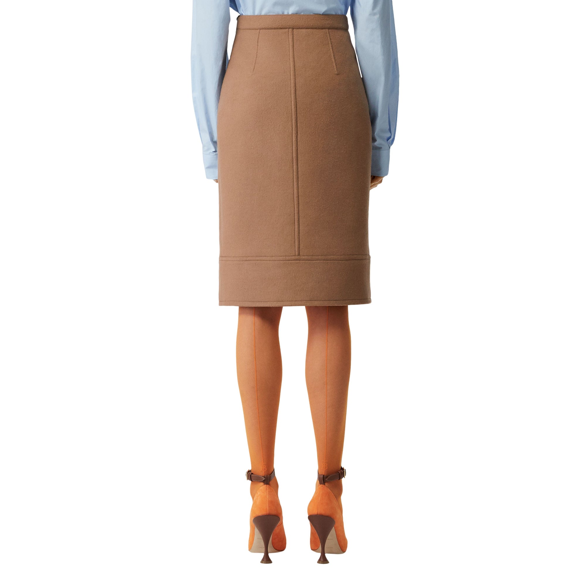 버튼 패널 디테일 울 캐시미어 에이라인 스커트 카멜