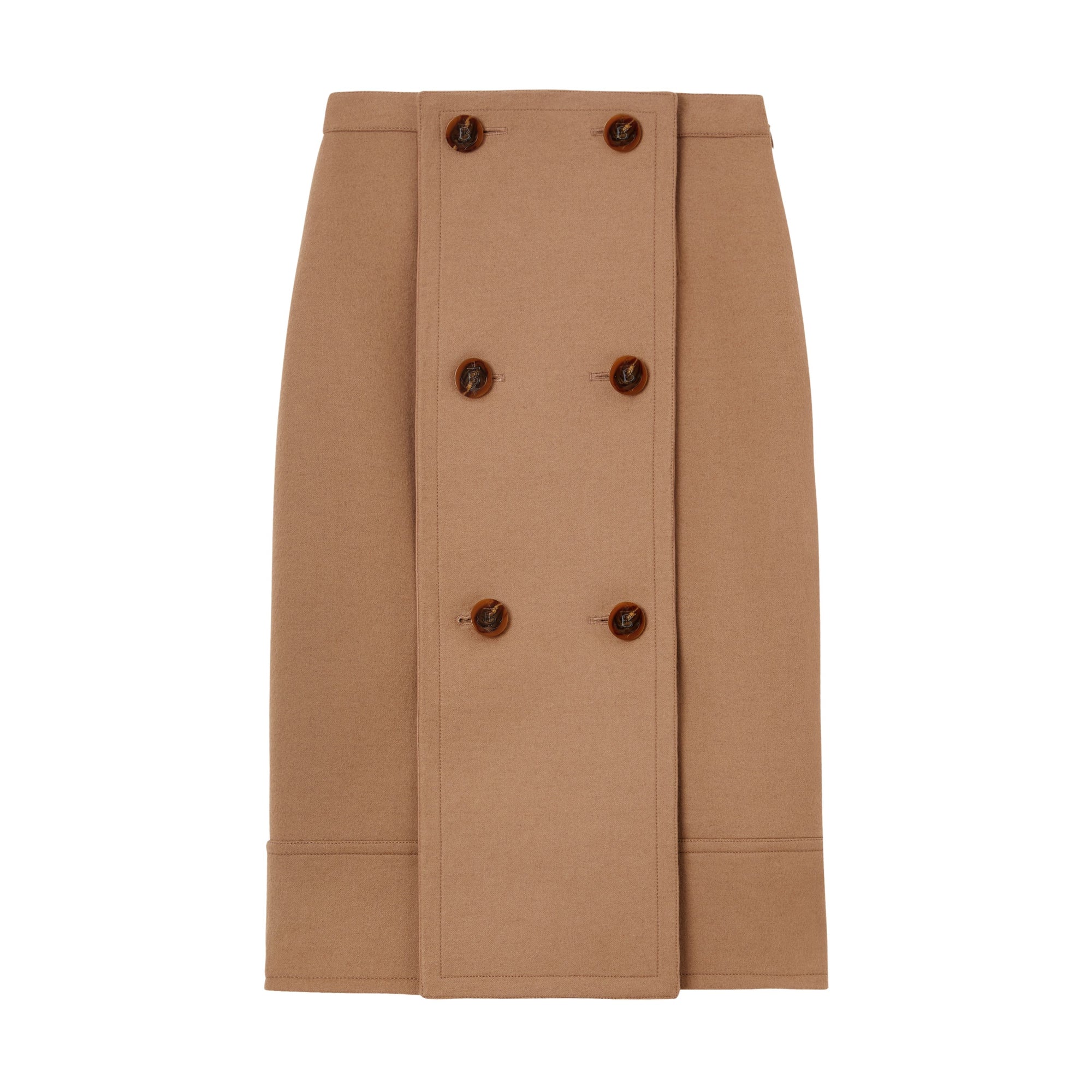 버튼 패널 디테일 울 캐시미어 에이라인 스커트 카멜