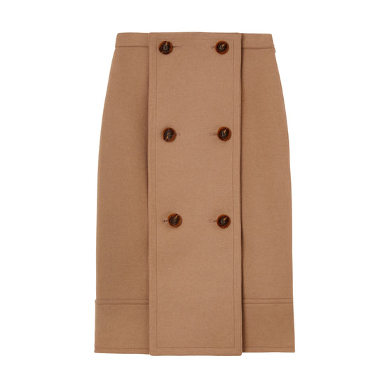 버튼 패널 디테일 울 캐시미어 에이라인 스커트 카멜