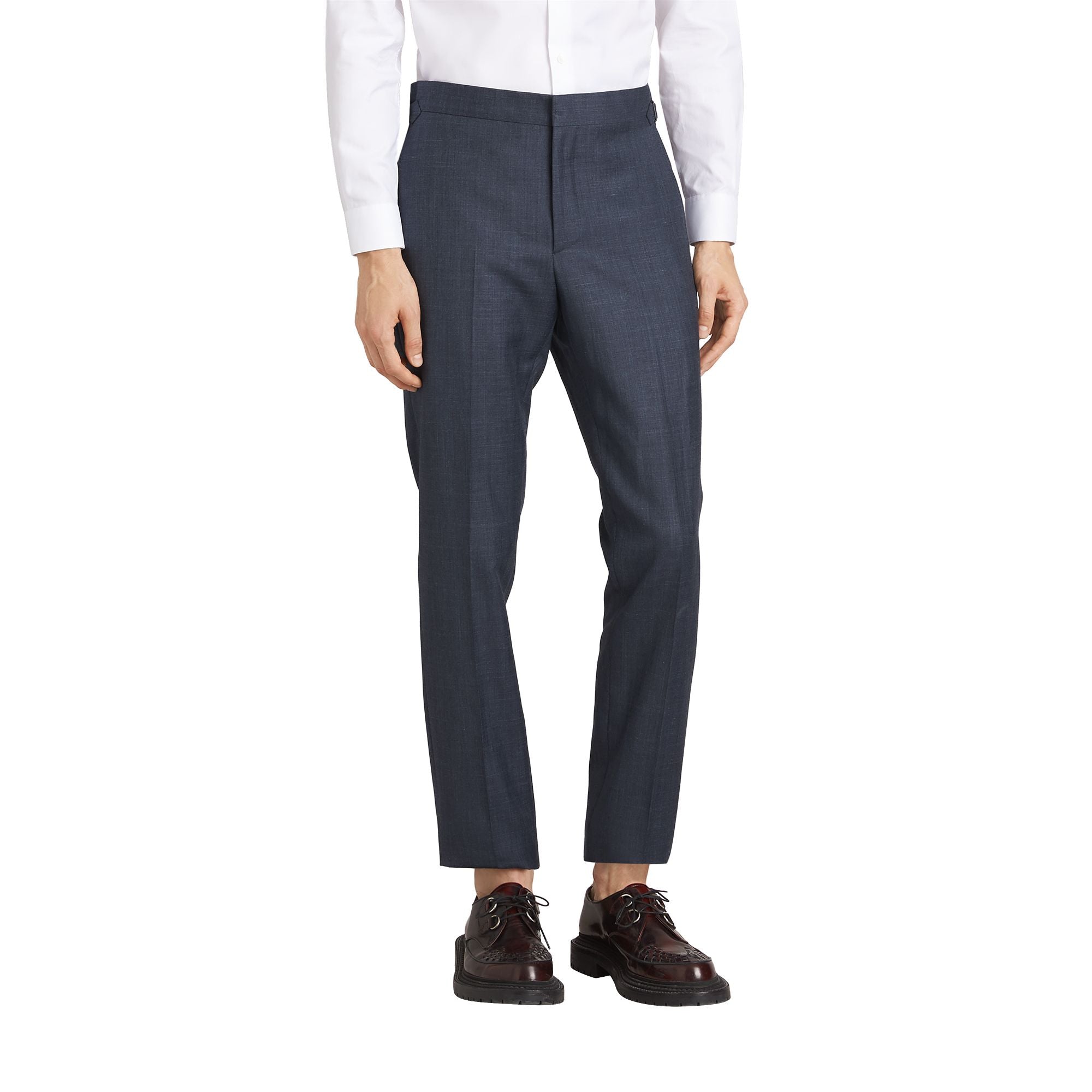 슬림핏 울 실크 리넨 수트 브라이트 네이비