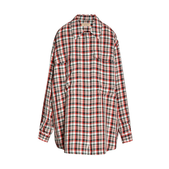 스몰 스케일 체크 오버사이즈 셔츠 브라이트 레드
