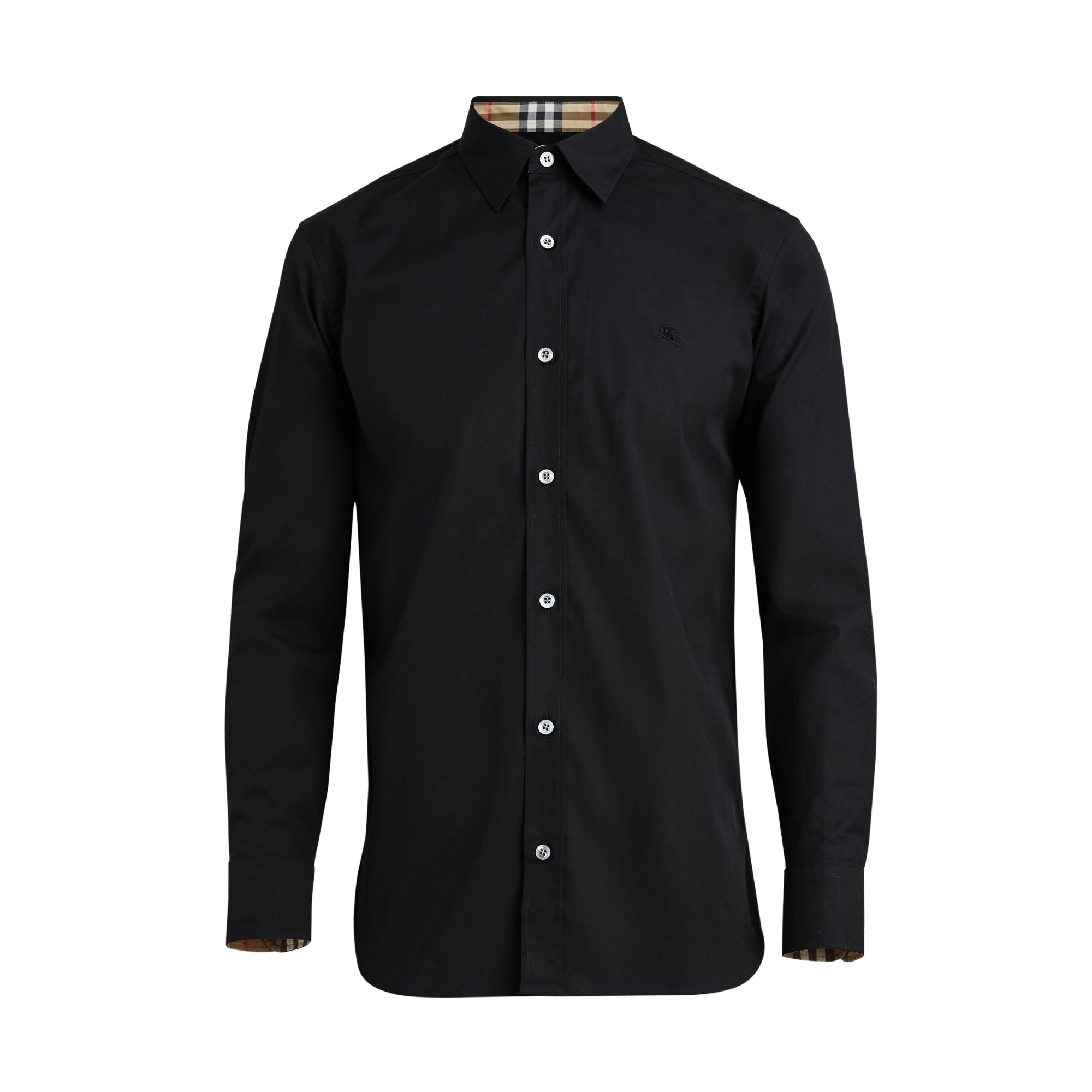 체크 커프 스트레치 코튼 포플린 셔츠 블랙