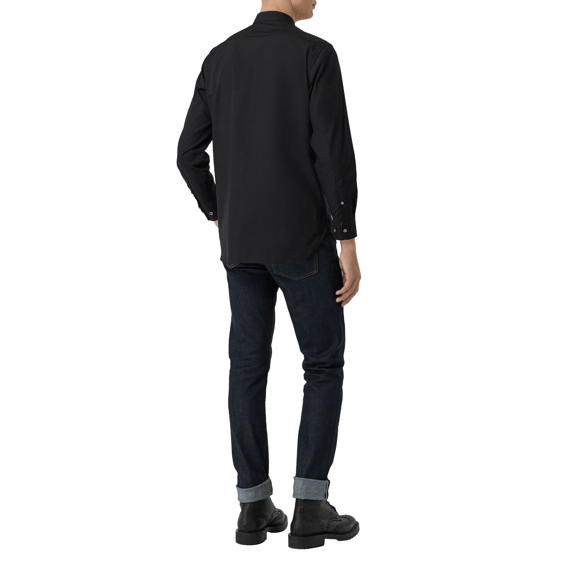 체크 커프 스트레치 코튼 포플린 셔츠 블랙