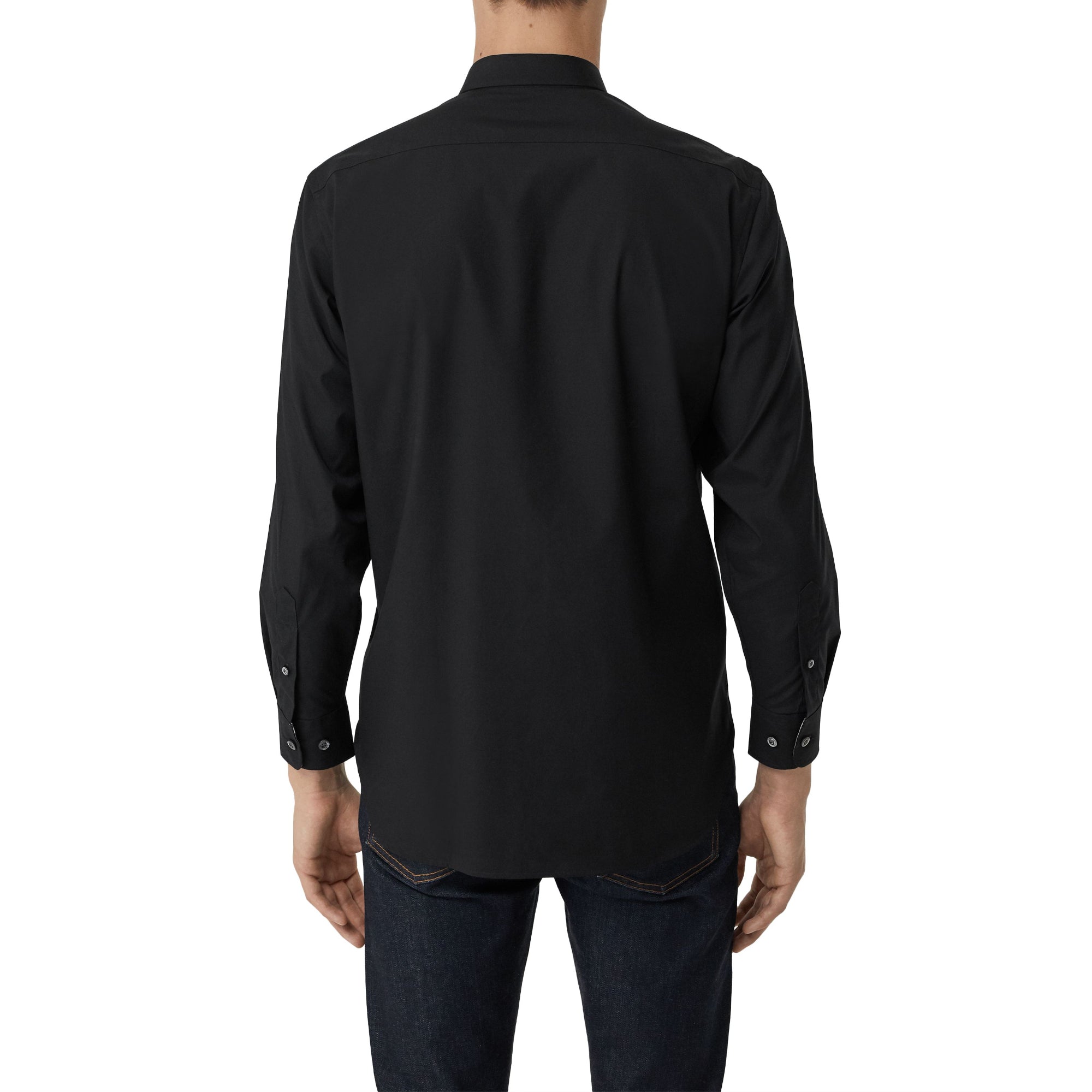 체크 커프 스트레치 코튼 포플린 셔츠 블랙