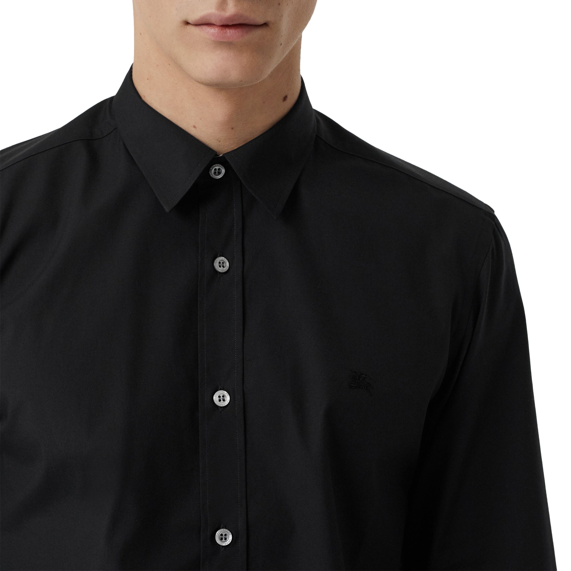 체크 커프 스트레치 코튼 포플린 셔츠 블랙