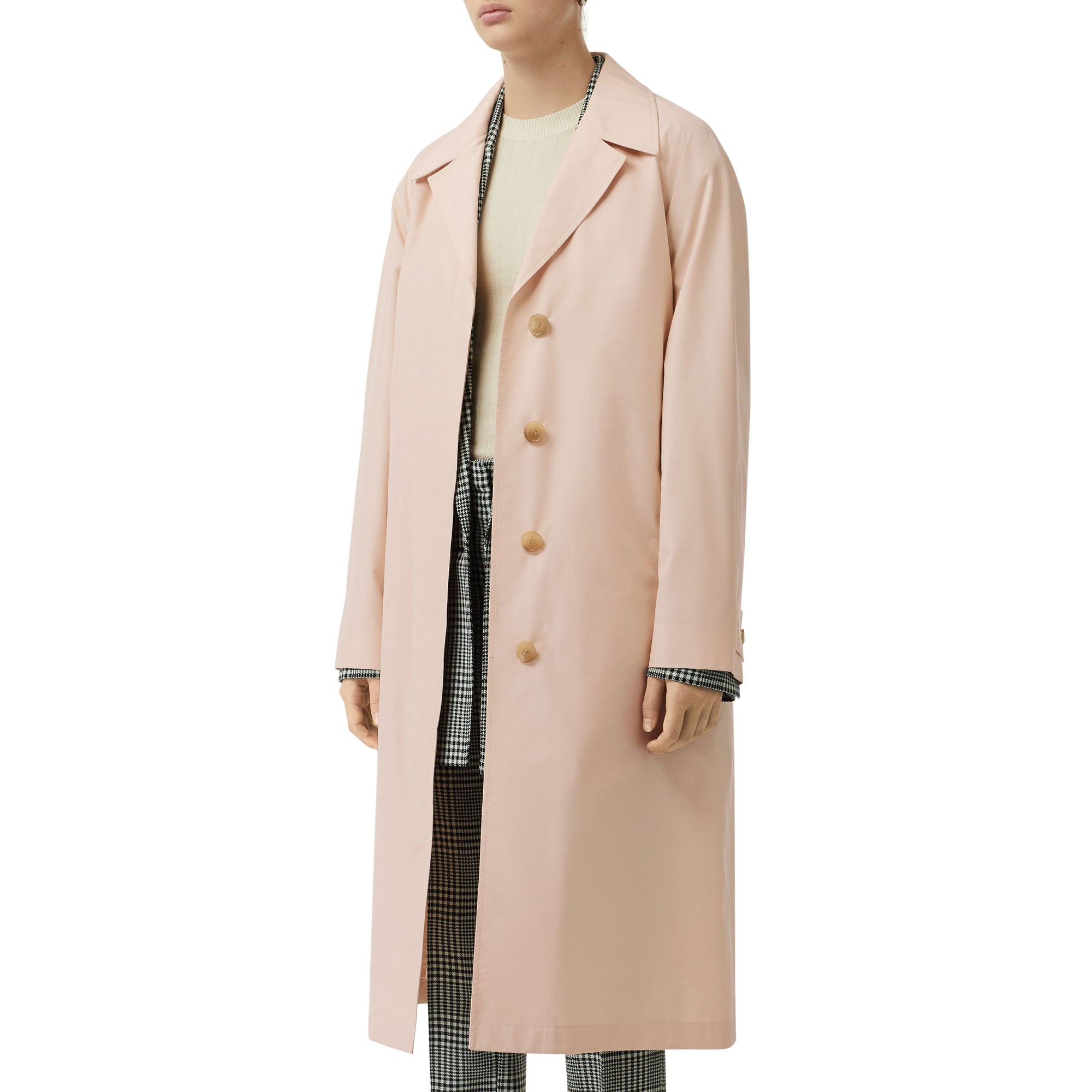 벨트 코튼 실크 카 코트 초크 핑크