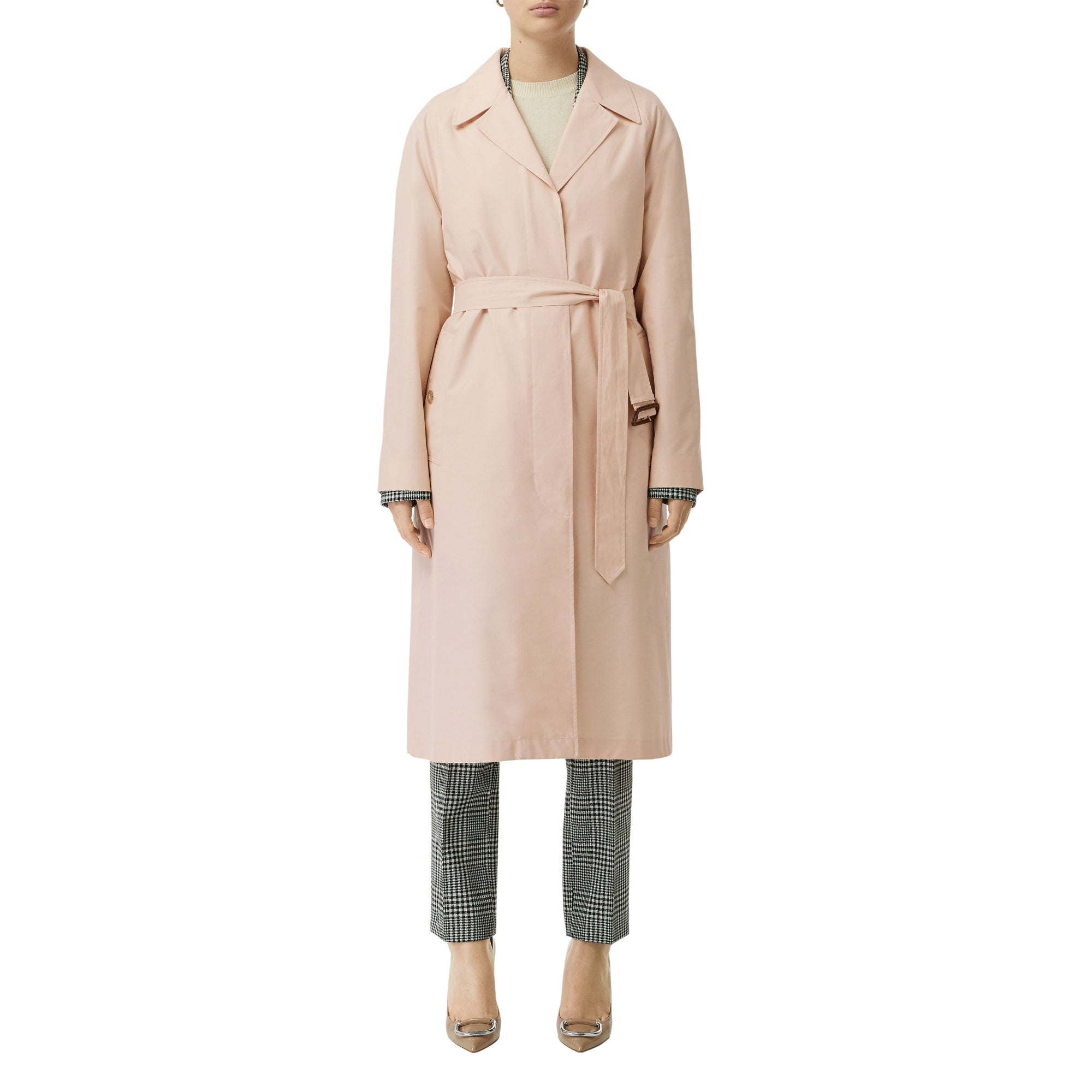 벨트 코튼 실크 카 코트 초크 핑크