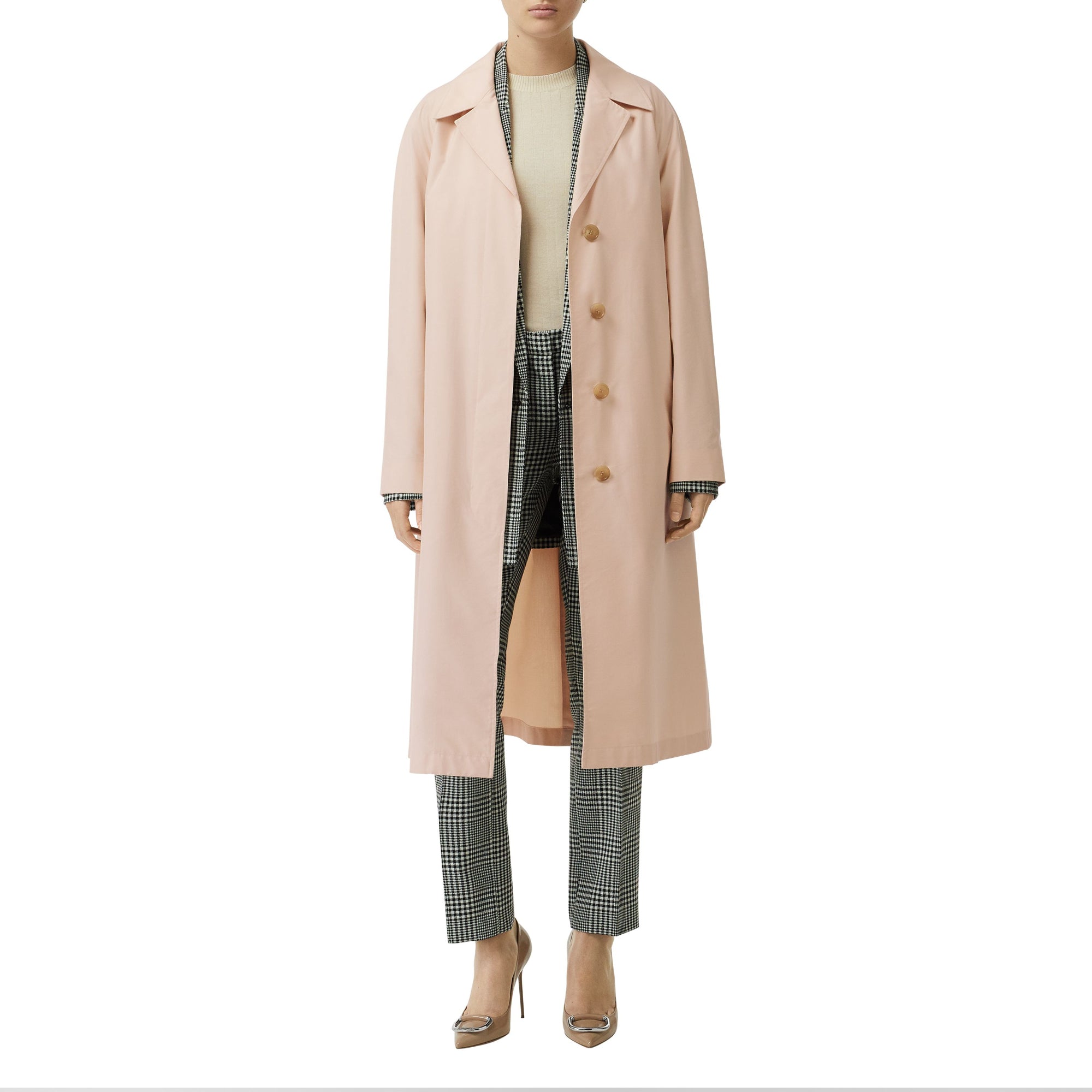 벨트 코튼 실크 카 코트 초크 핑크