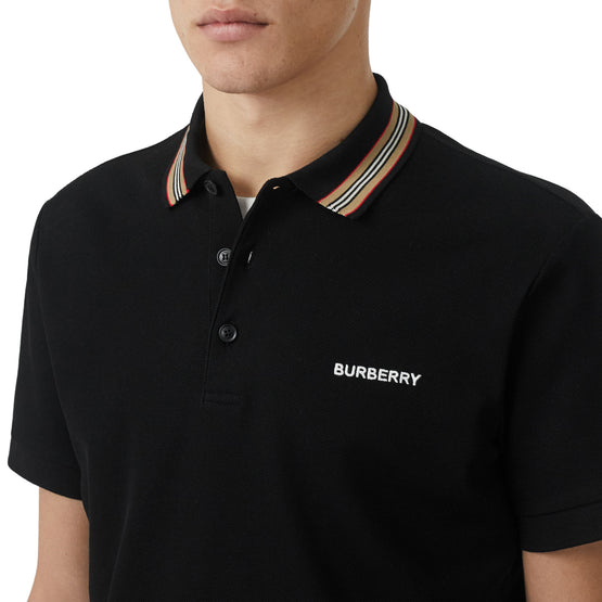 아이콘 스트라이프 디테일 코튼 피케 폴로셔츠 블랙