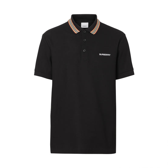 아이콘 스트라이프 디테일 코튼 피케 폴로셔츠 블랙