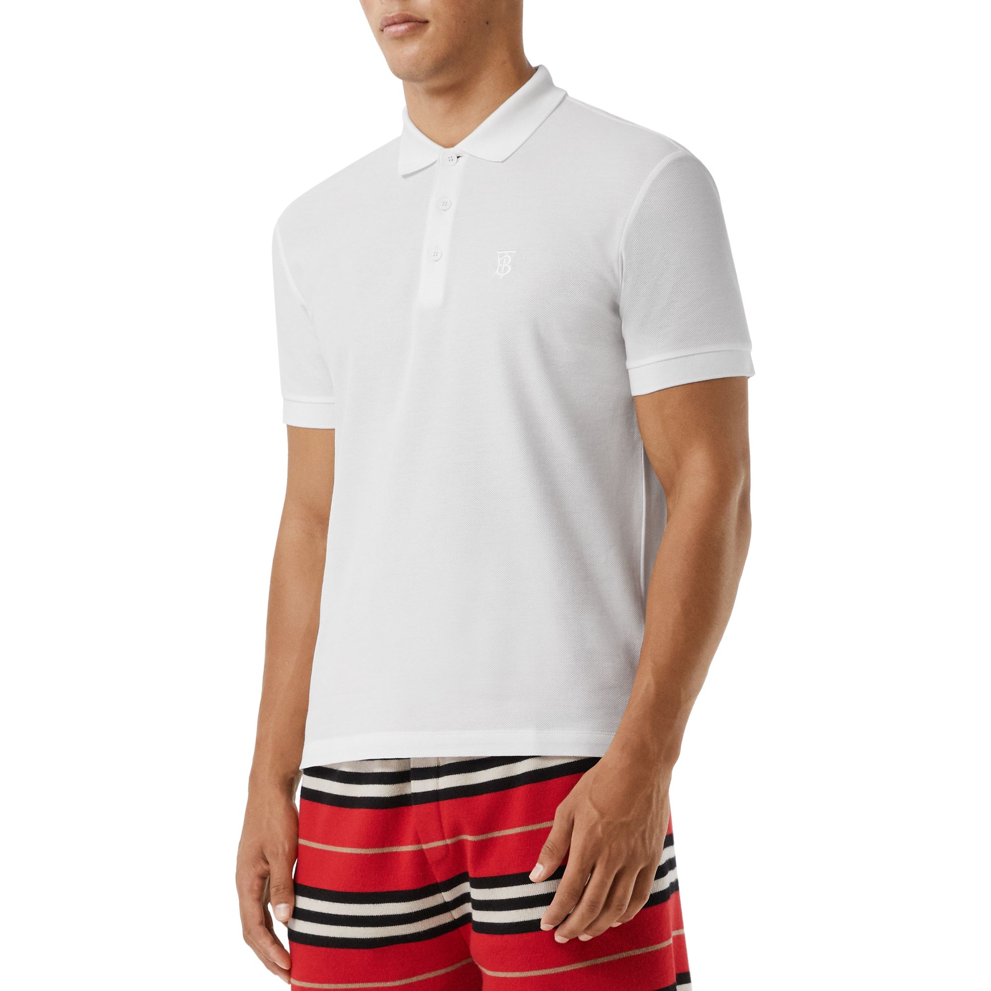 모노그램 모티프 코튼 피케 폴로셔츠 화이트