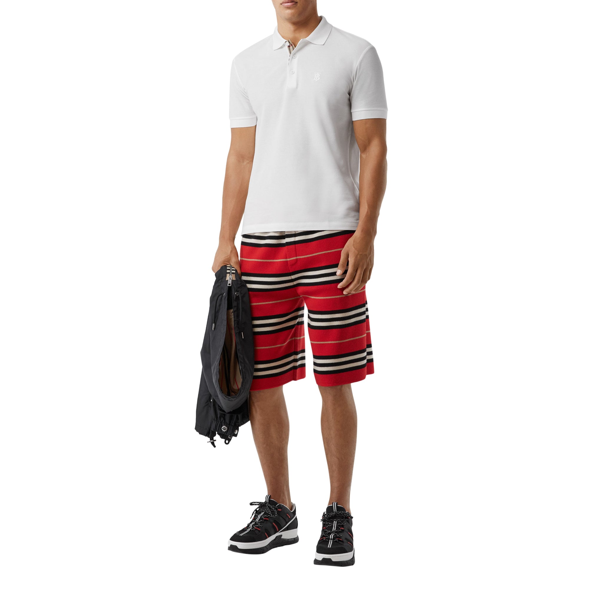 모노그램 모티프 코튼 피케 폴로셔츠 화이트