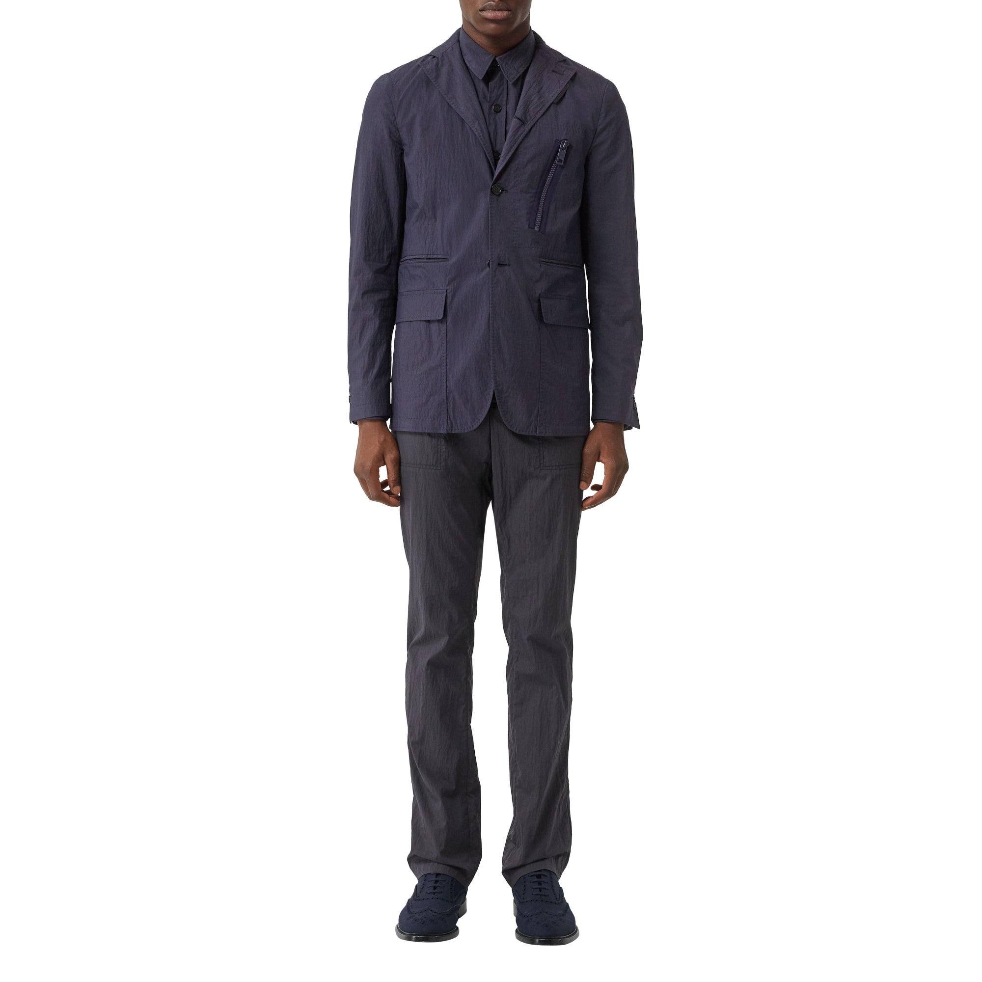 크링클 코튼 블렌드 테일러드 재킷 네이비