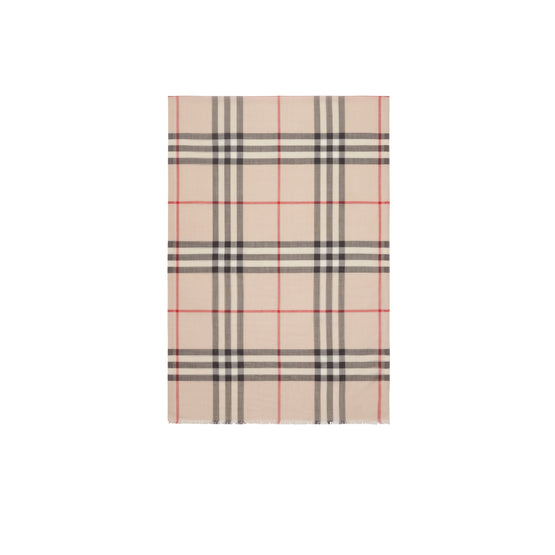 체크 울 실크 스카프 스톤