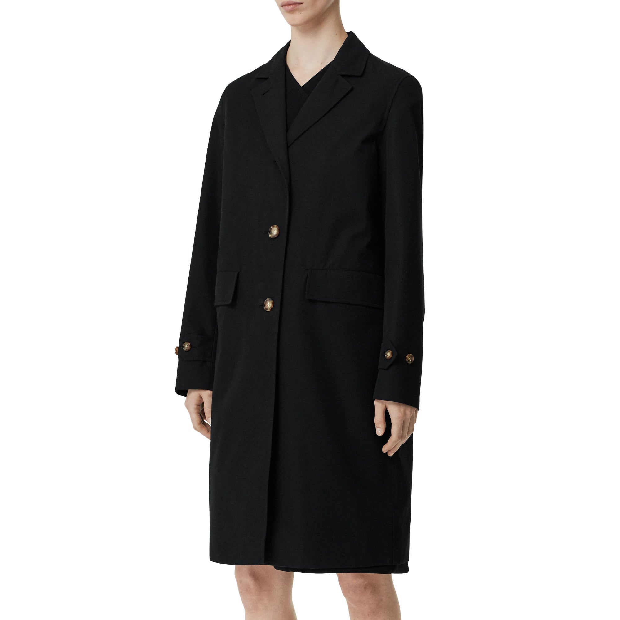 코튼 개버딘 랩 코트 블랙