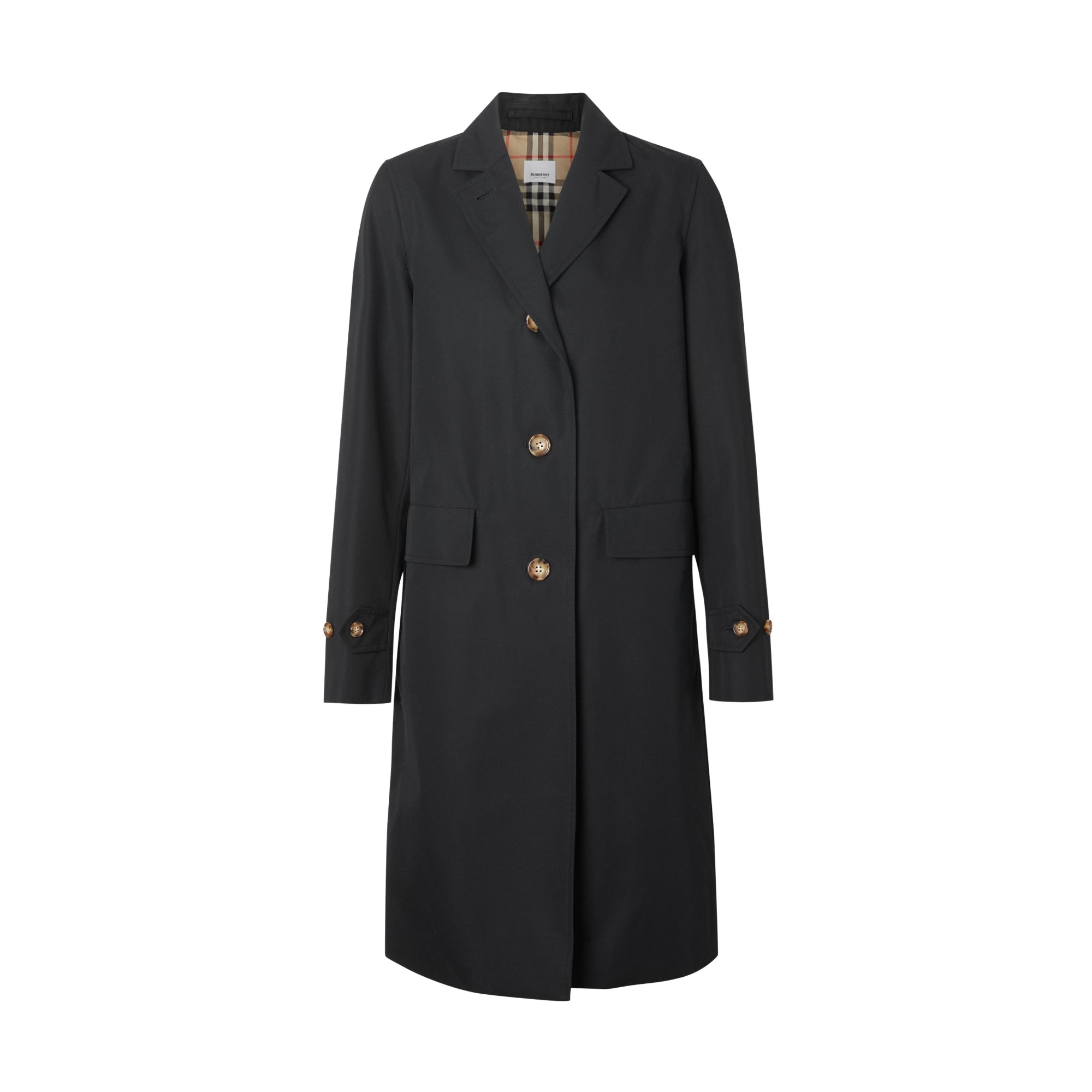 코튼 개버딘 랩 코트 블랙