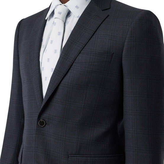 클래식핏 윈도페인 체크 울 수트 유니폼 블루