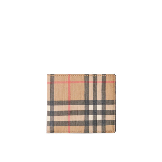 빈티지 체크 E 캔버스 반지갑 아카이브 베이지