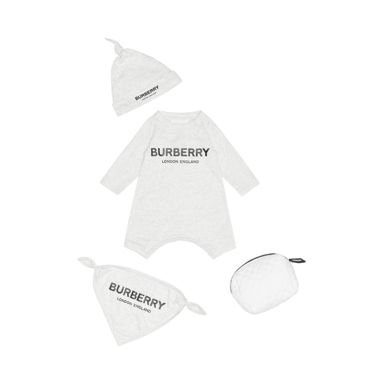 로고 프린트 코튼 3피스 베이비 선물 세트 화이트 멜란지