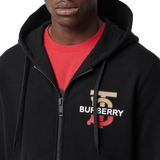 모노그램 모티프 코튼 후드 톱 블랙