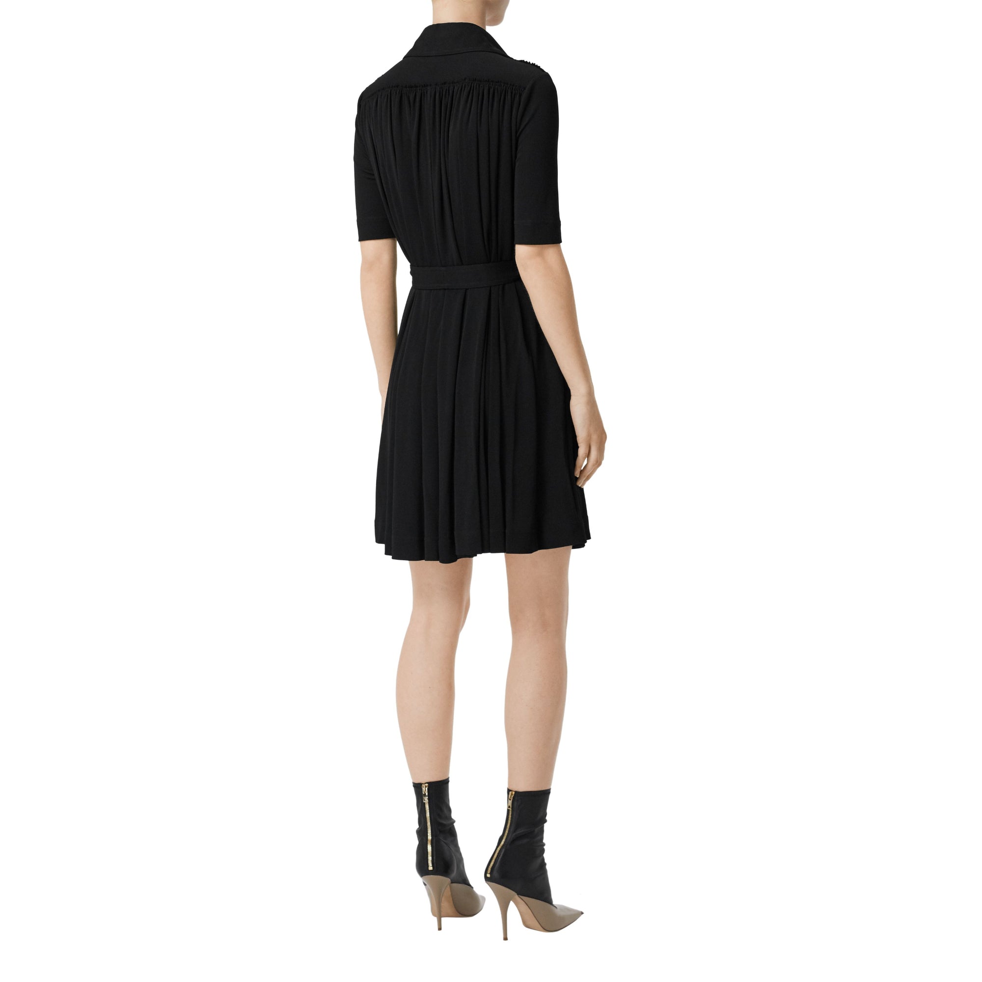 쇼트 슬리브 개더 저지 드레스 블랙