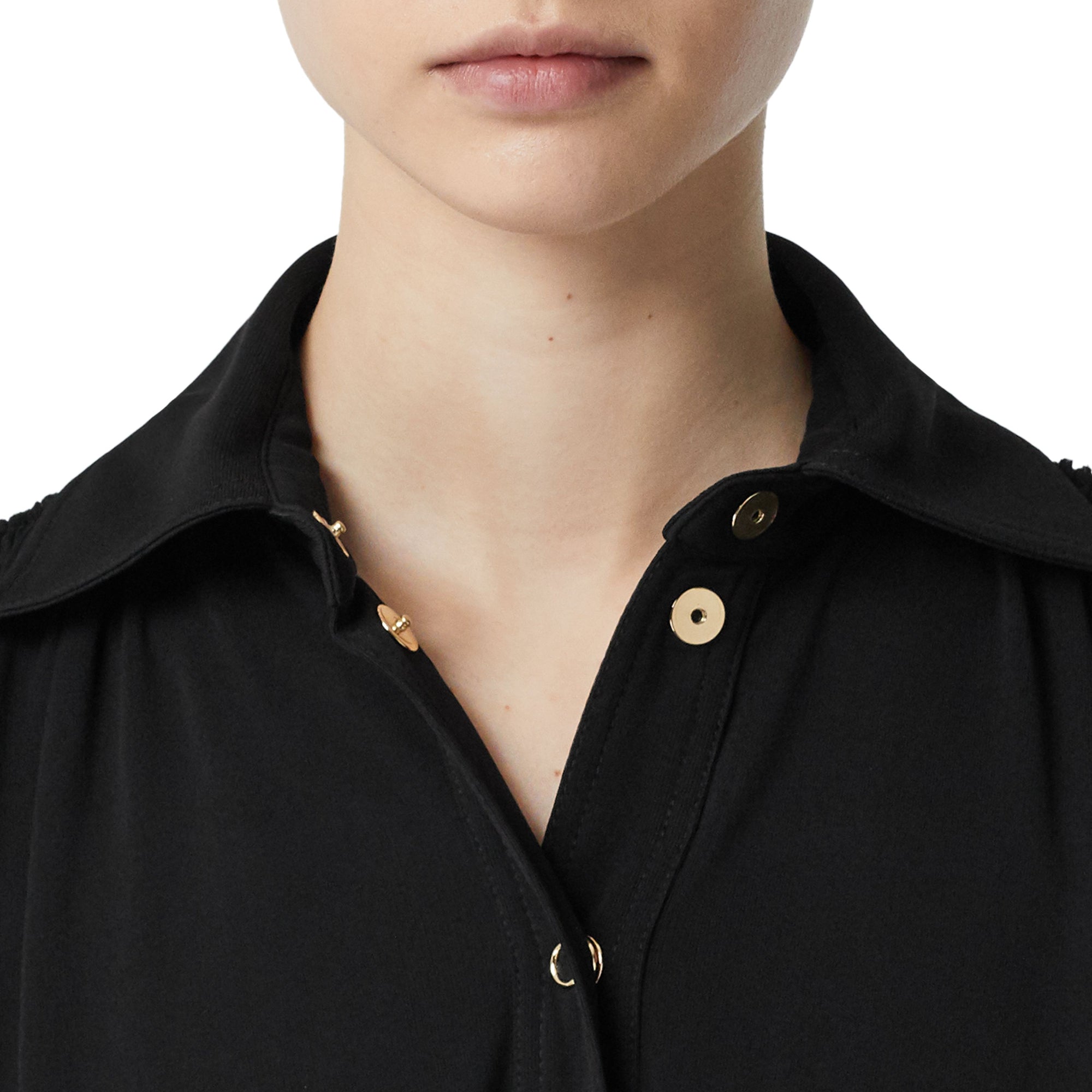 쇼트 슬리브 개더 저지 드레스 블랙