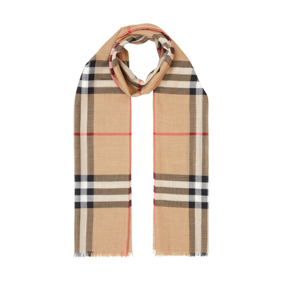 체크 라이트 울 실크 스카프 아카이브 베이지