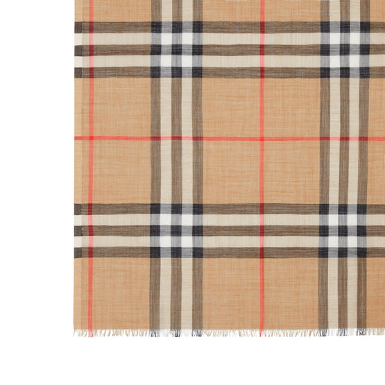 체크 라이트 울 실크 스카프 아카이브 베이지