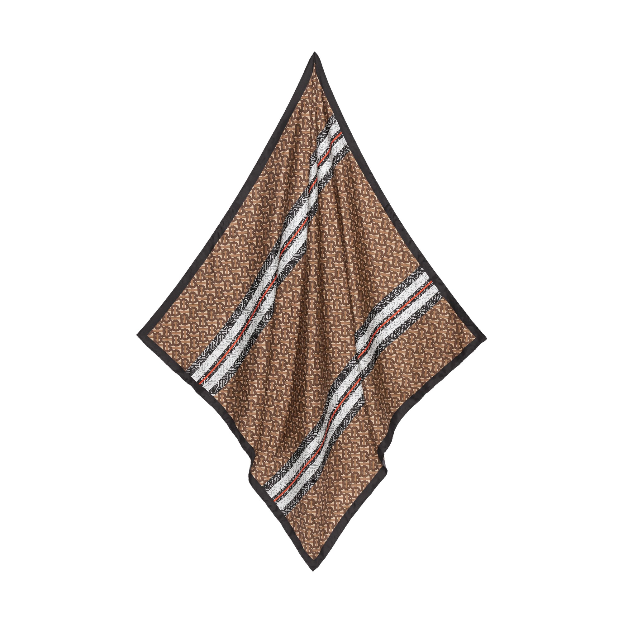 모노그램 스트라이프 프린트 실크 스퀘어 스카프 브라이들 브라운