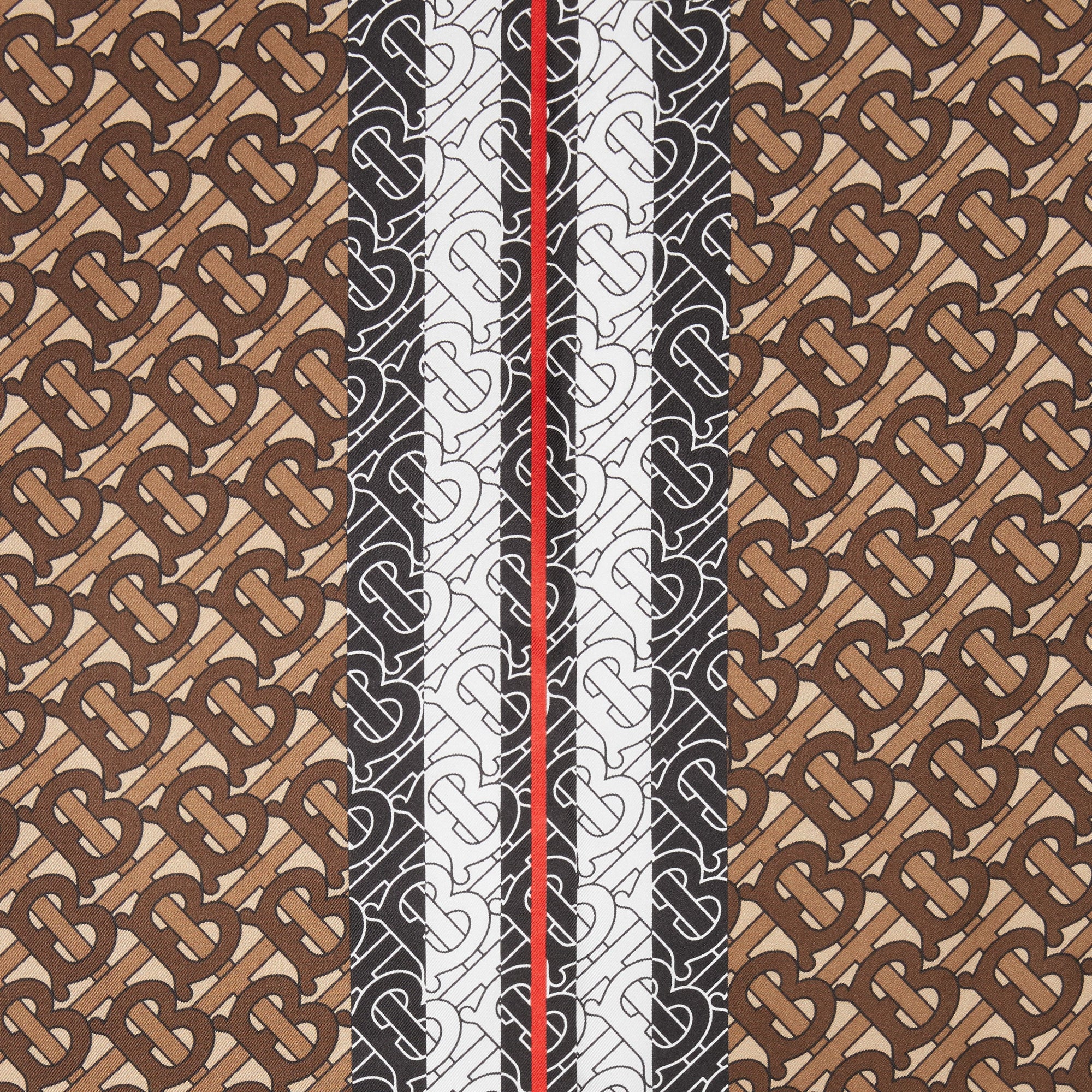 모노그램 스트라이프 프린트 실크 스퀘어 스카프 브라이들 브라운