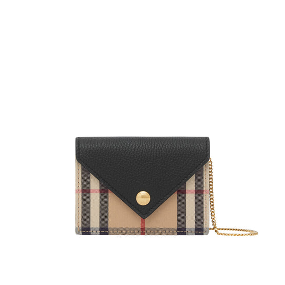 스트랩 빈티지 체크 레더 카드 케이스 블랙