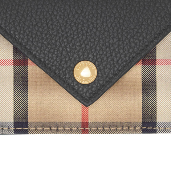 스트랩 빈티지 체크 레더 카드 케이스 블랙