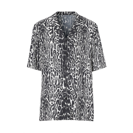 쇼트 슬리브 레오파드 프린트 트윌 셔츠 블랙