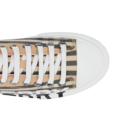 로고 프린트 빈티지 체크 코튼 스니커즈 아카이브 베이지