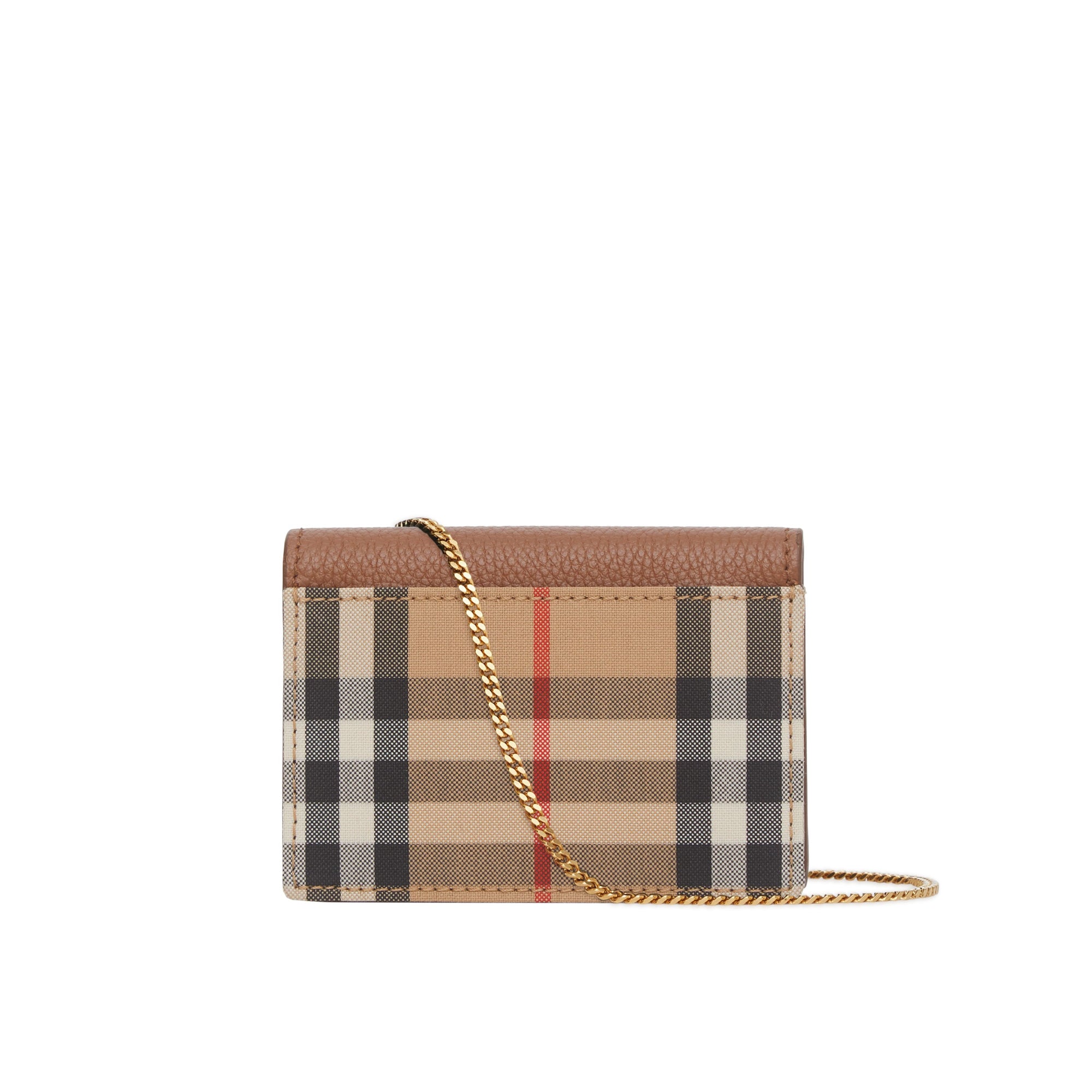 스트랩 빈티지 체크 레더 카드 케이스 탠