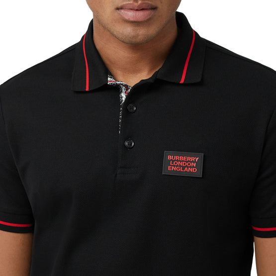 로고 아플리케 코튼 피케 폴로셔츠 블랙