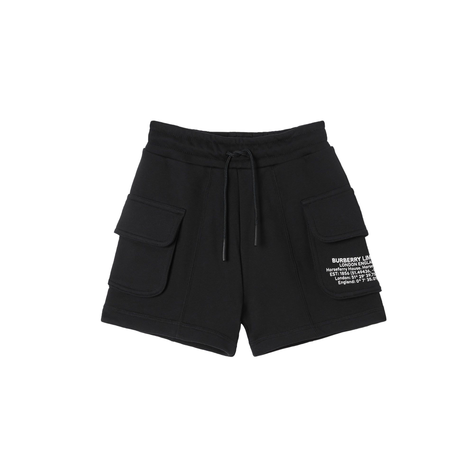 로케이션 프린트 코튼 드로스트링 쇼츠 블랙