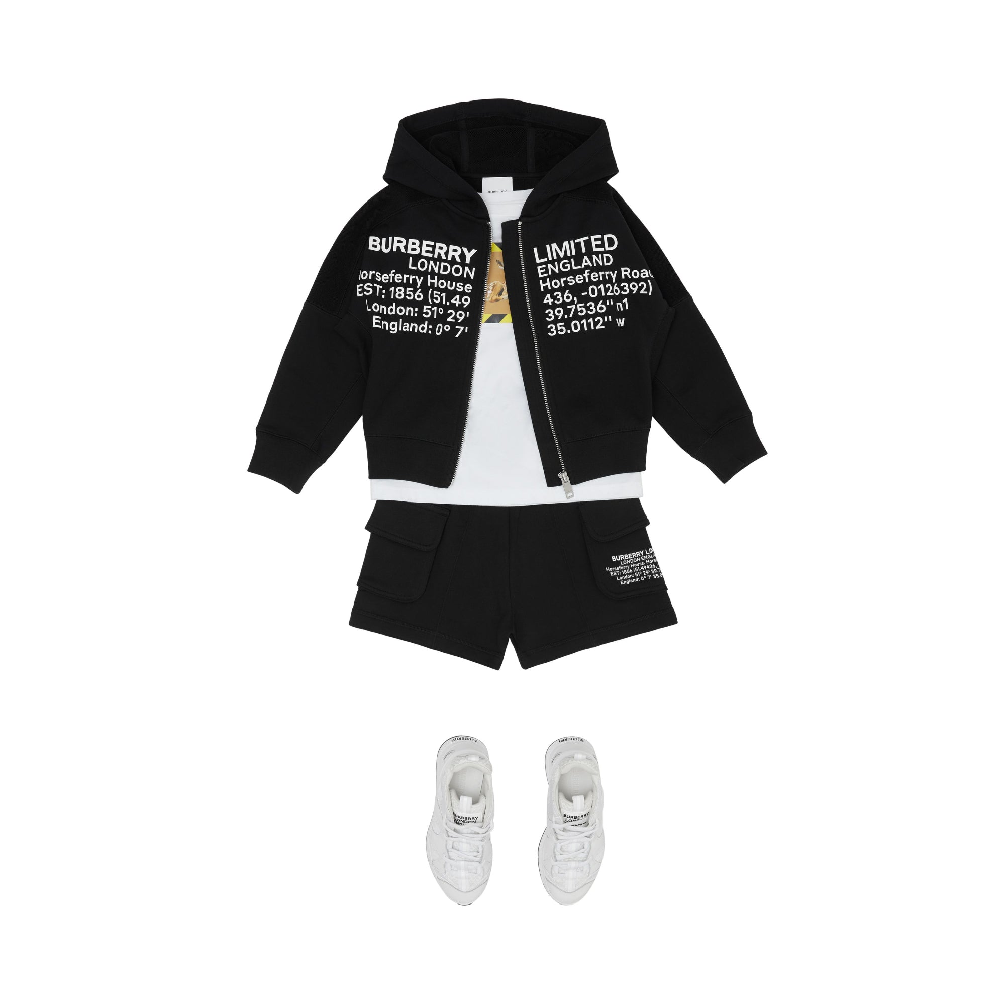 로케이션 프린트 코튼 드로스트링 쇼츠 블랙