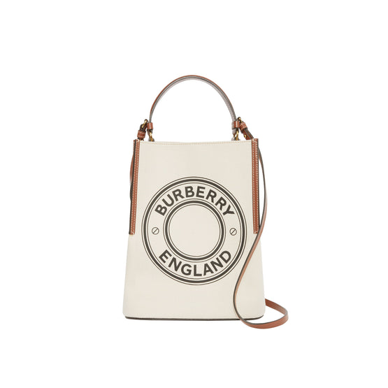 스몰 로고 그래픽 코튼 캔버스 페기 버킷 백 내추럴/탠