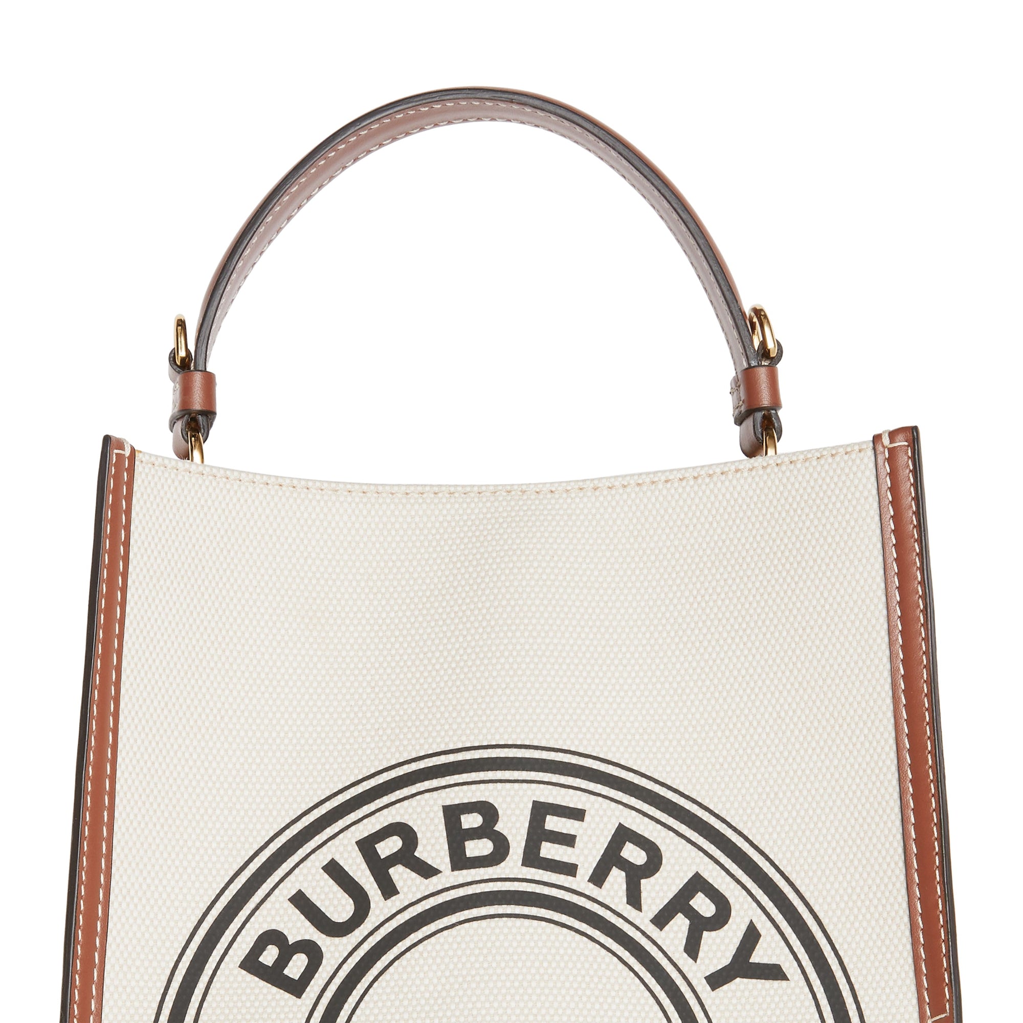 스몰 로고 그래픽 코튼 캔버스 페기 버킷 백 내추럴/탠