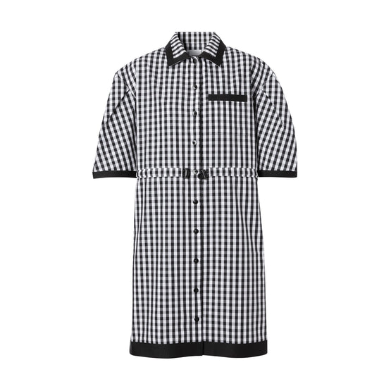 퍼프 슬리브 깅엄 코튼 셔츠 드레스 블랙