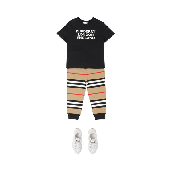 아이콘 스트라이프 코튼 조깅 팬츠 아카이브 베이지