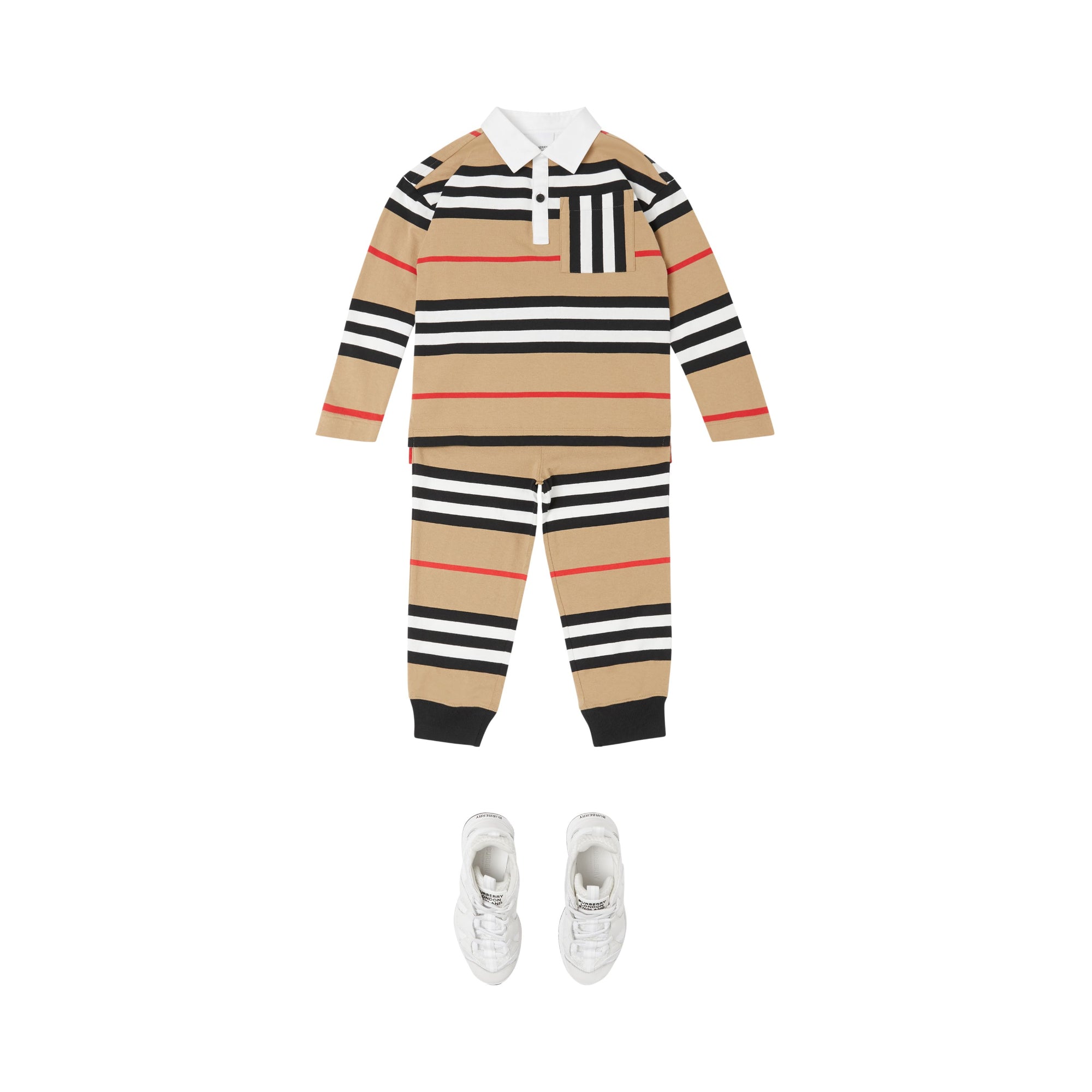 아이콘 스트라이프 코튼 조깅 팬츠 아카이브 베이지