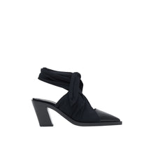 스카프 타이 디테일 레더 포인트 토 뮬 블랙