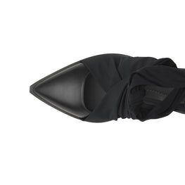 스카프 타이 디테일 레더 포인트 토 뮬 블랙