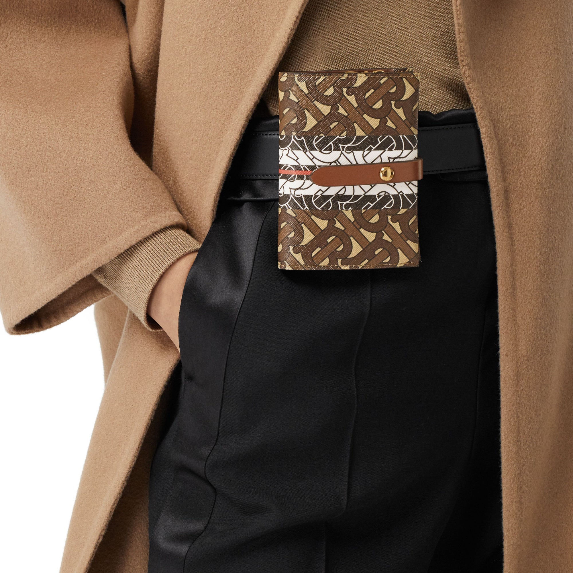 모노그램 스트라이프 E-캔버스 스트랩 지갑 브라이들 브라운