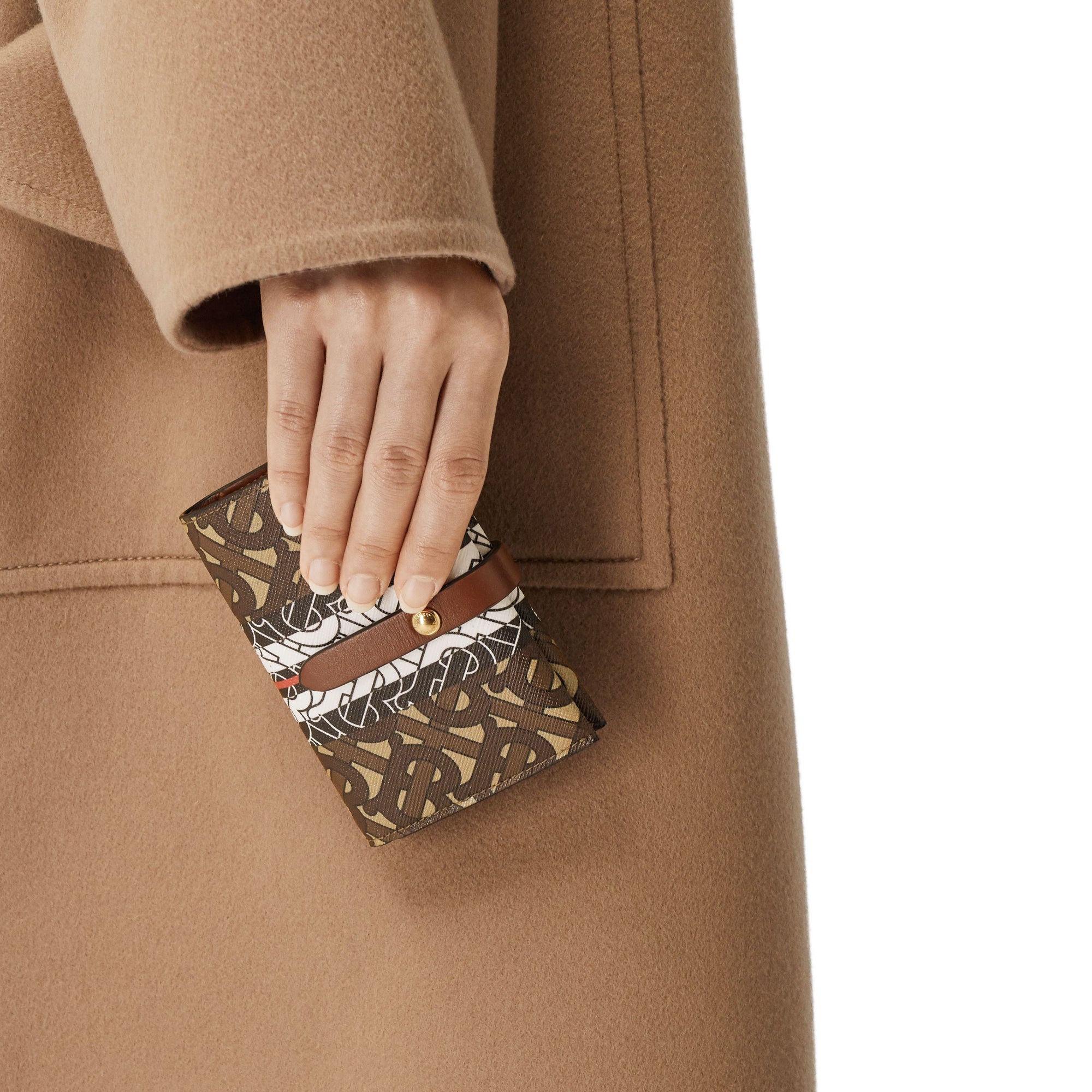 모노그램 스트라이프 E-캔버스 스트랩 지갑 브라이들 브라운